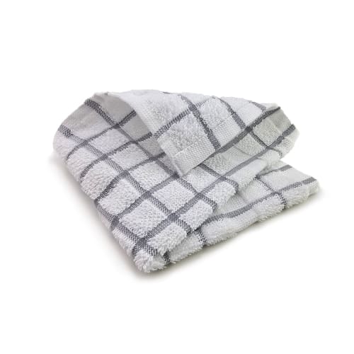 Oxford Kitchen Ensemble Dish Cloth, 100% Ring Spun Cotton, Check Print, 12x12, Gray/White